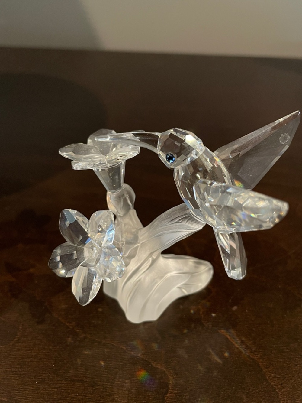 Swarovski Silver Crystal Hummingbird Feeding on Flower